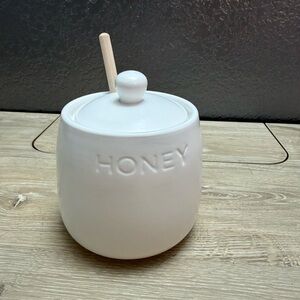 Bushwick White Ceramic Honey Jar with Lid and Dipper